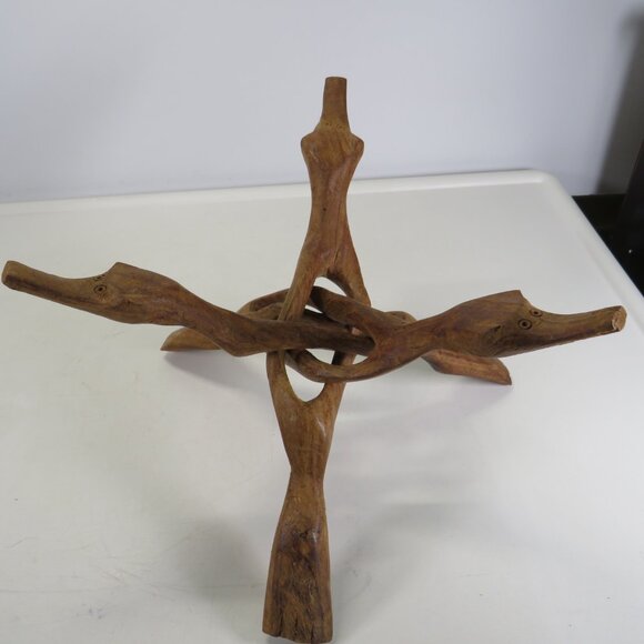 (1)Vintage Carved Wood Intertwined Bowl Display-Collapses Tripod - Picture 5 of 8